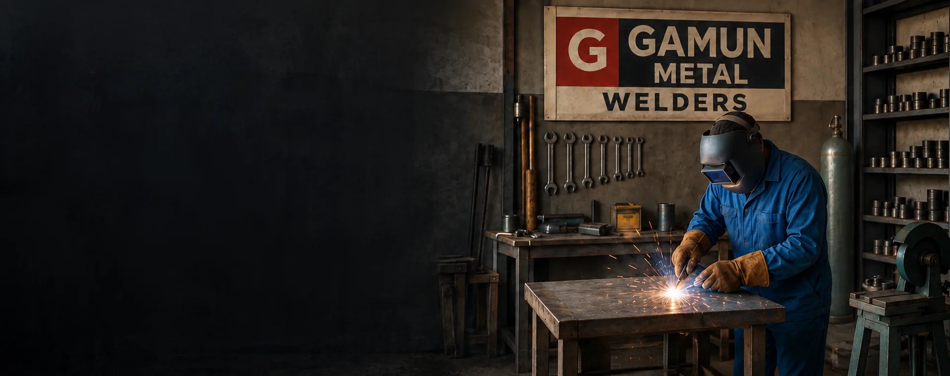 Welder at work in a metal fabrication workshop